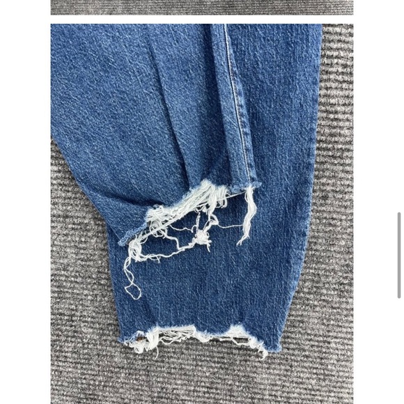 Loft Jeans Womens 14 Blue High Waist Straight Crop Raw Hem Stretch Medium Wash - Picture 9 of 12